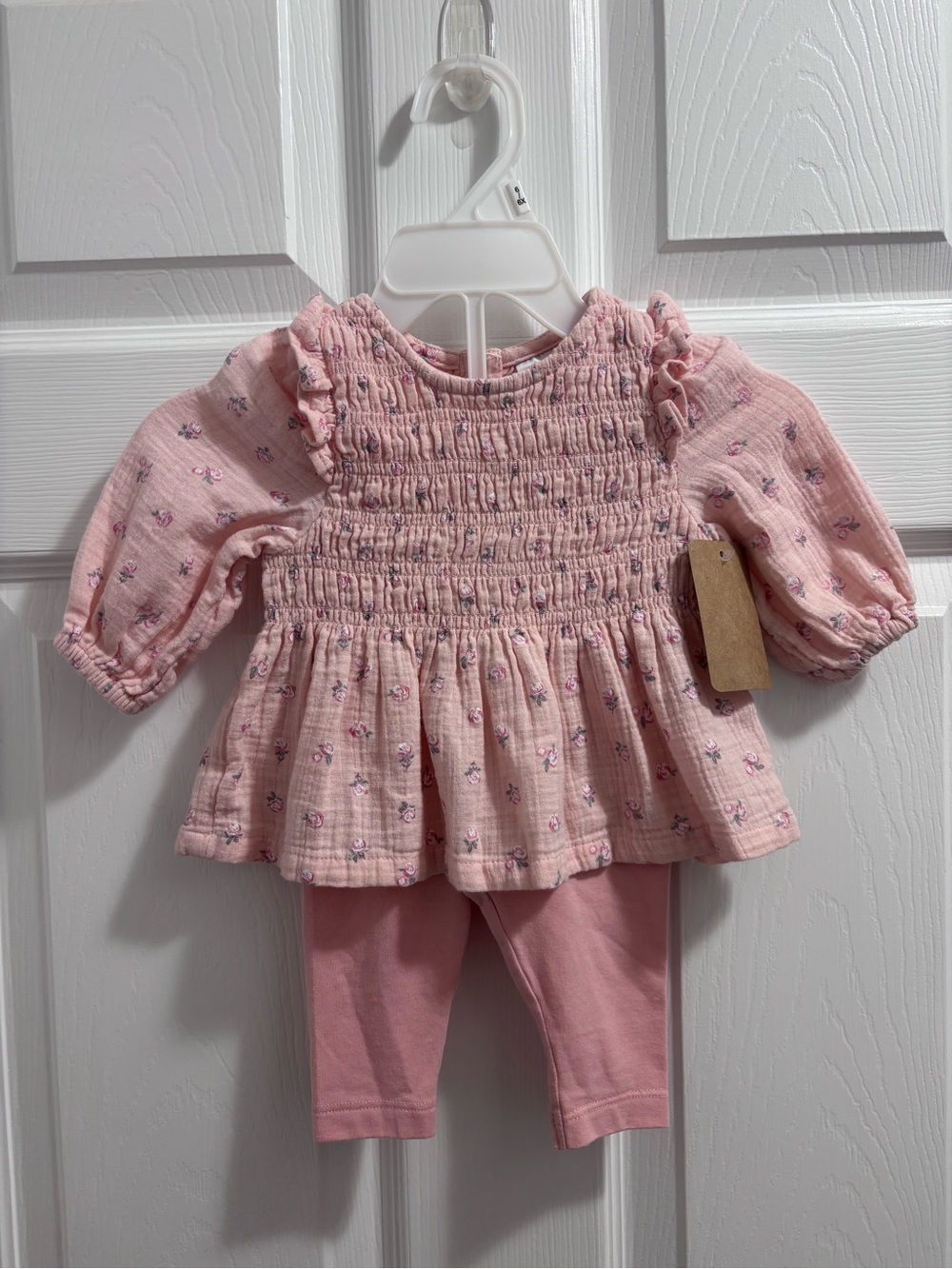 Nordstrom Pink Floral Smocked Peplum Top with Matching Pink Leggings